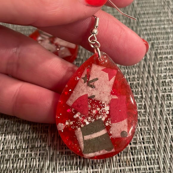 XMAS Handmade Festive Medium Holiday Earrings Red Teardrop - Picture 6 of 9